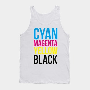 Cyan Magenta Yellow Black Typography Stack Tank Top